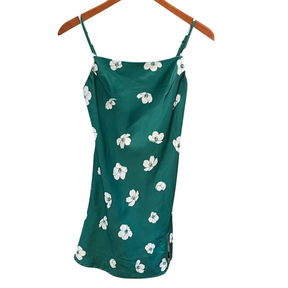 Princess Polly Green Floral Satin Slip Mini Dress, Tropical, Resort, Size 2